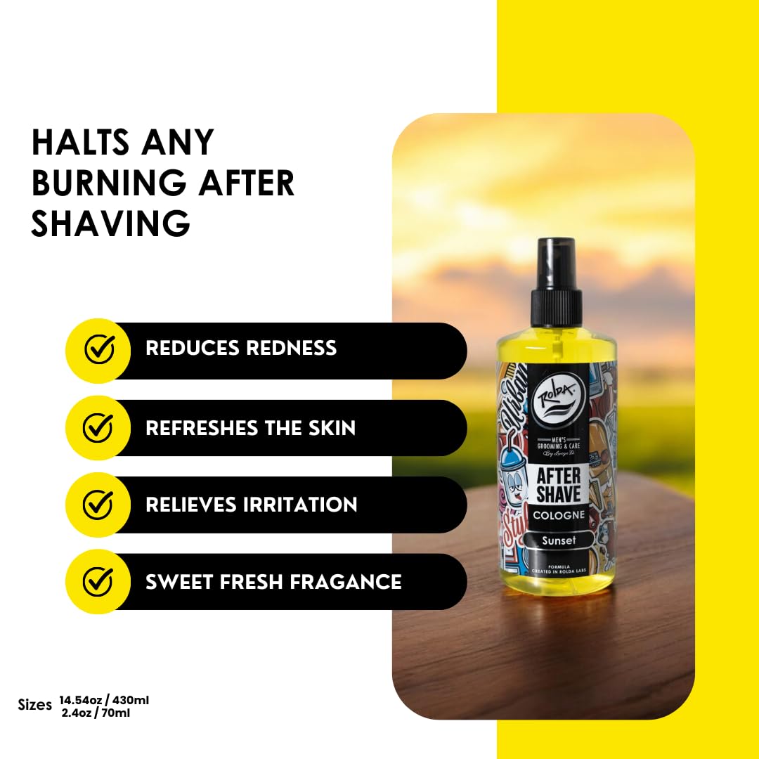 Rolda Sunset After Shave Tonic Cologne for Men – Calms Irritation, Heals & Refreshes, Citrusy Fragrance (14.54 oz / 430 ml)