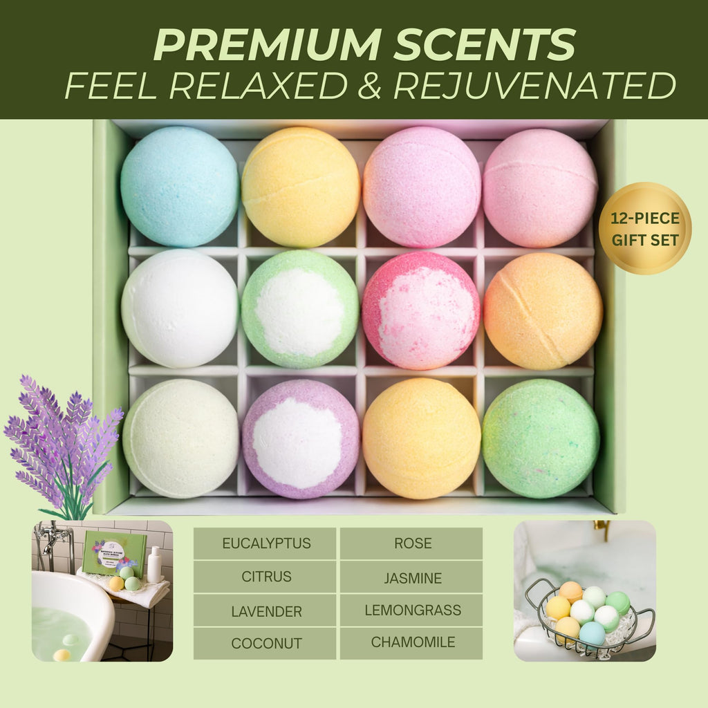 Romancy Bath Bombs Gift Set – 12 Aromatherapy Fizzies with Lavender and Eucalyptus