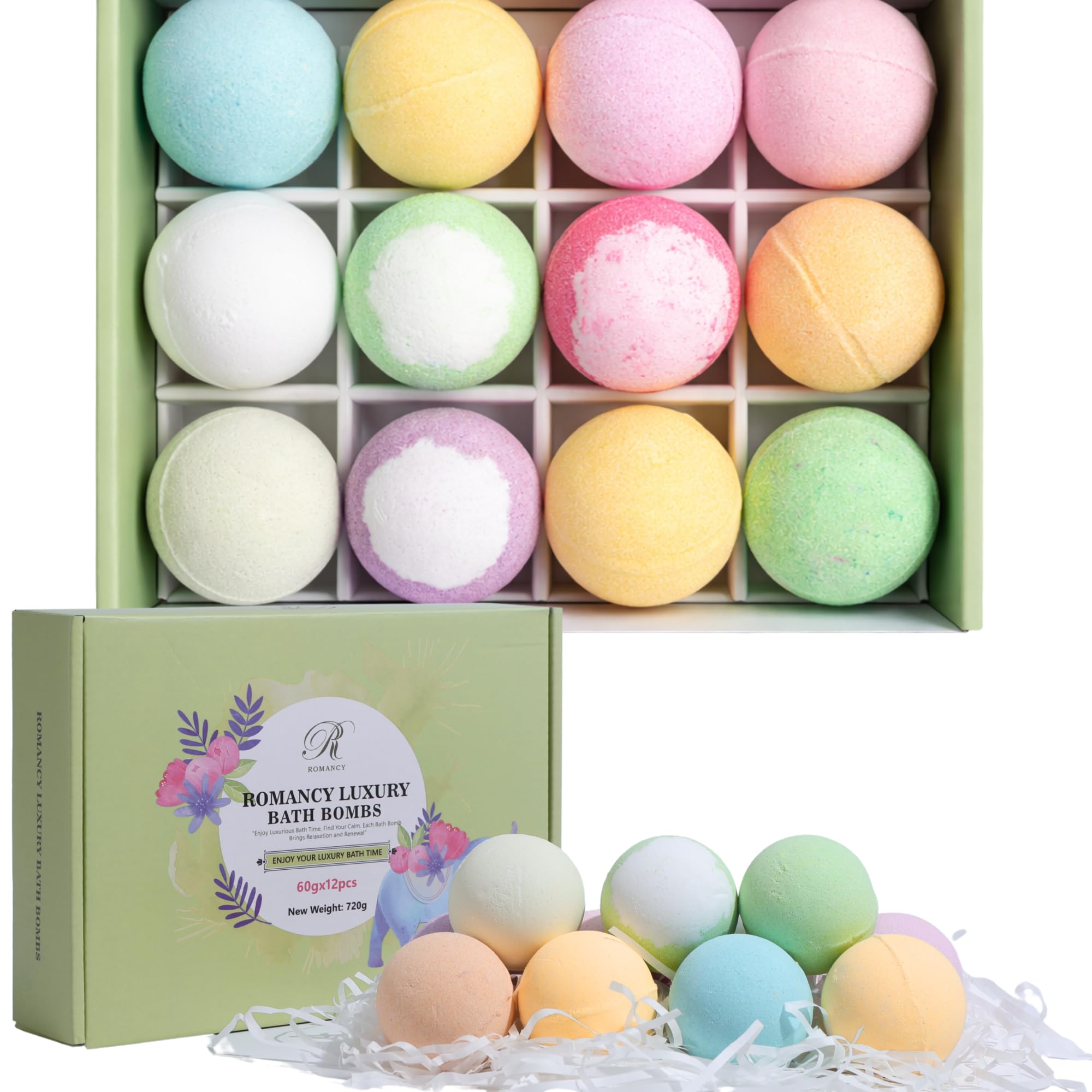 Romancy Bath Bombs Gift Set – 12 Aromatherapy Fizzies with Lavender and Eucalyptus