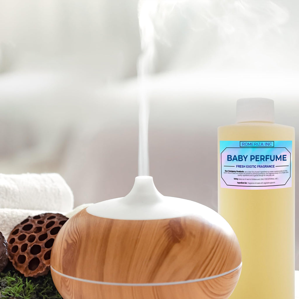 ROMERIZA INC. Baby Essential Fragrance Body Oil – Luxury Unisex Baby Oil Perfume, Soft Baby Powder Scent, 4 Fl Oz