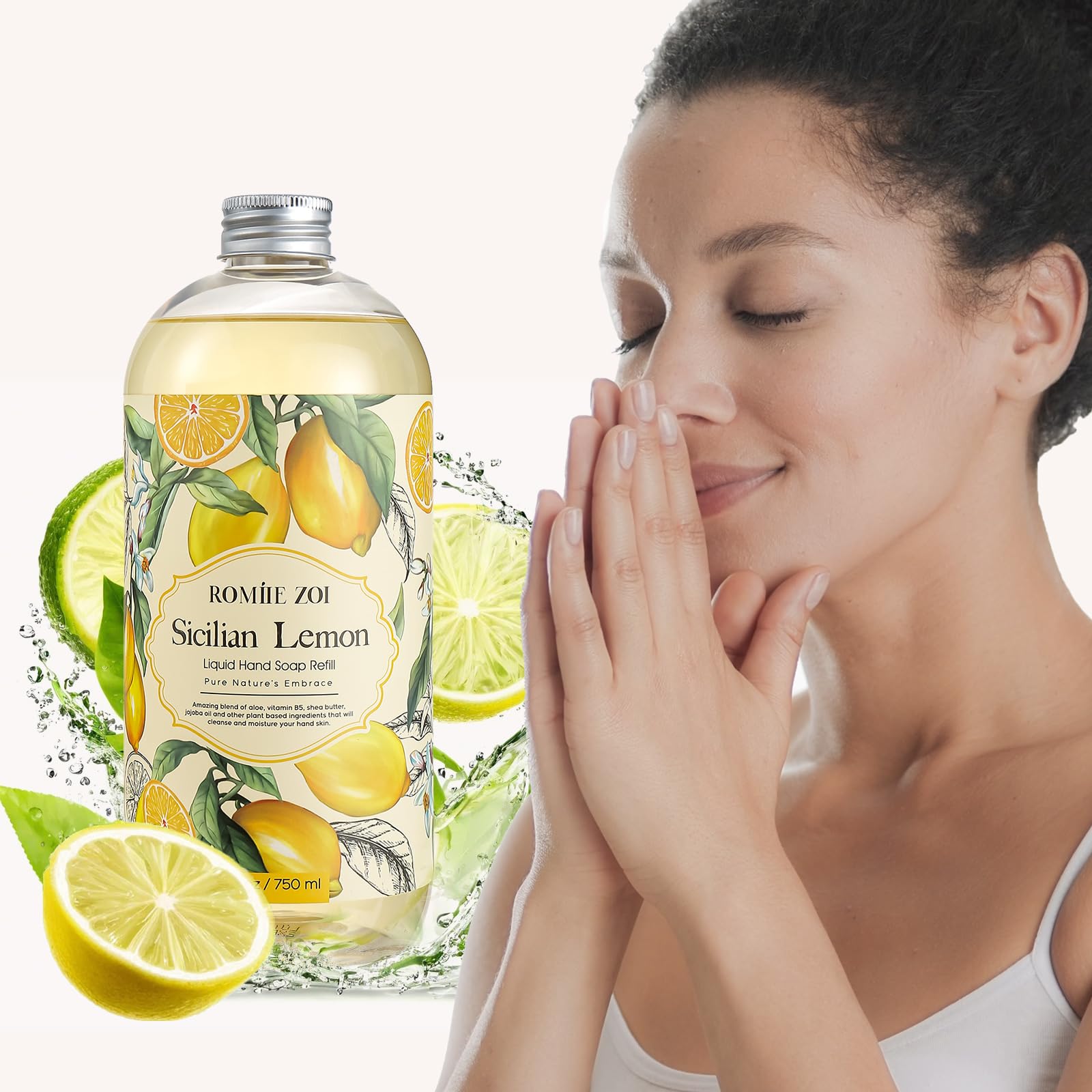ROMIIE ZOI Lemon Scent Liquid Hand Soap Refills – Natural, Gentle & Moisturizing Formula – Family Size 3 Pack for Kitchen & Bathroom
