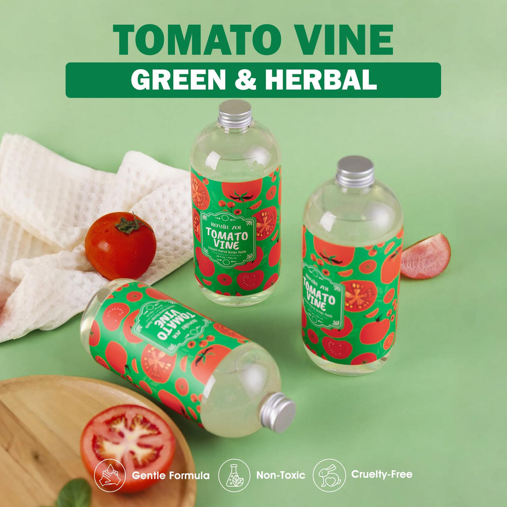 ROMIIE ZOI Liquid Hand Soap Refills Gift Set – Tomato Vine Scent – 3 x 26 Fl Oz – Plant-Based, Cruelty-Free, Gentle & Moisturizing