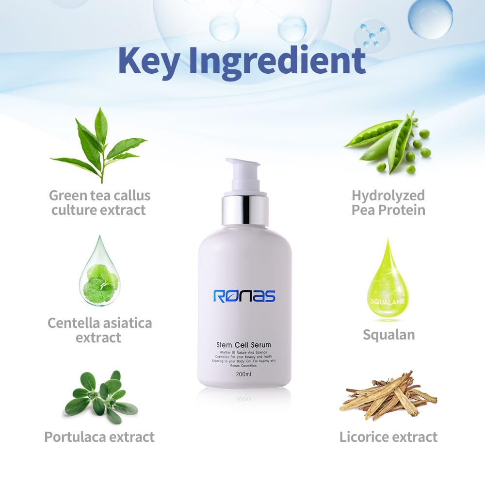 Ronas Stem Cell Serum — Korean Facial Moisturizer with Hyaluronic Acid, Licorice Extract & Squalane | 6.76 fl oz