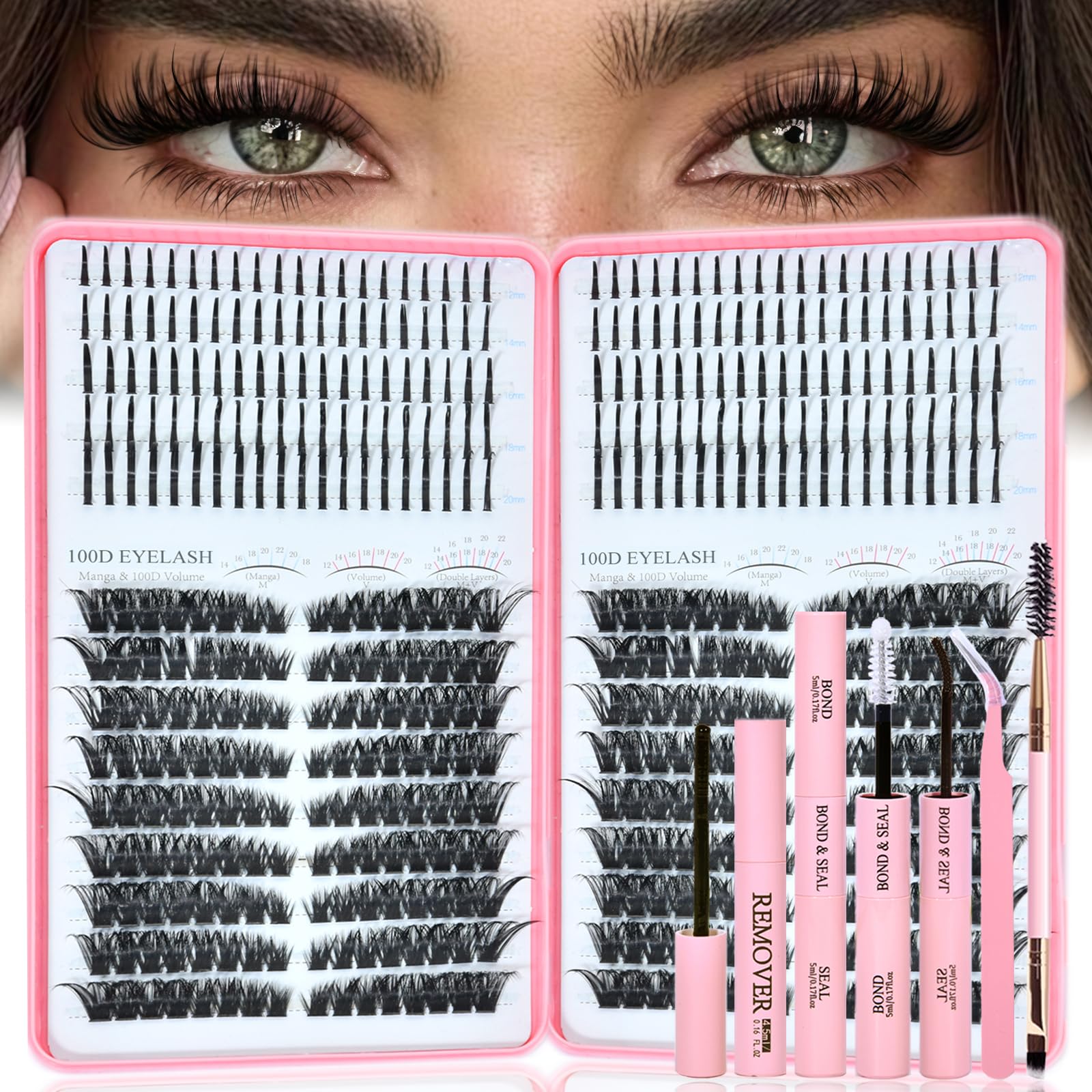 Rootoo Lash Clusters Kit with Spikes – 100D+100D Left/Right D Curl, 12-22mm