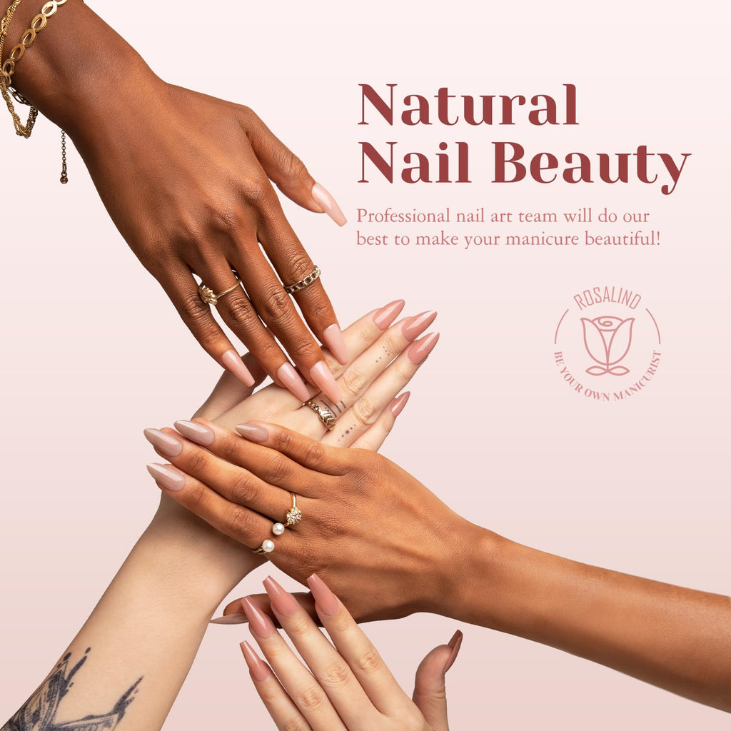ROSALIND Deep Nude Almond Nail Tips – 200 Pcs Full Cover, 20 Sizes, Natural Brown