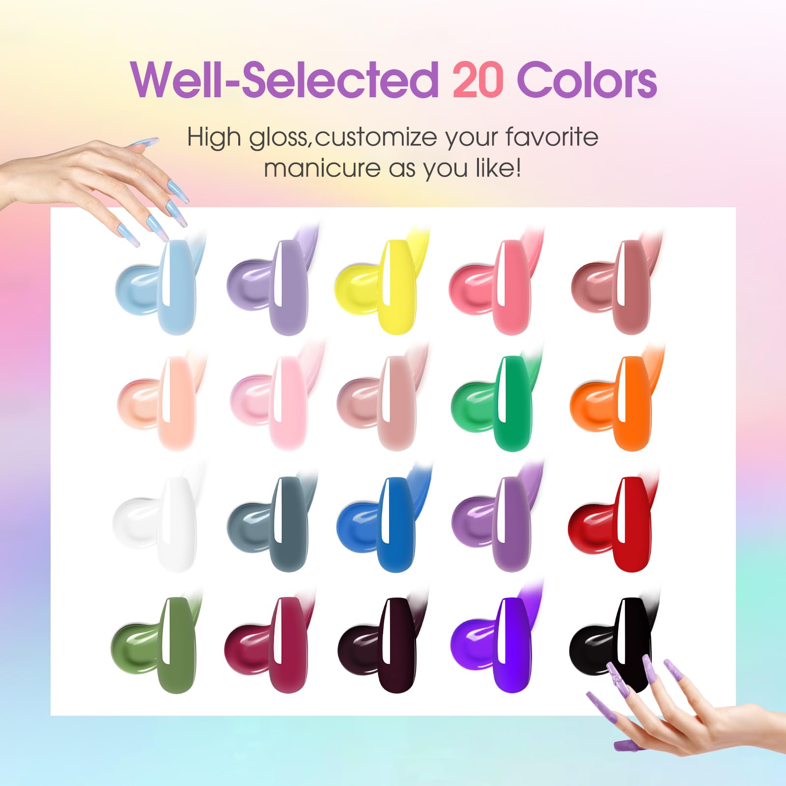ROSALIND 20-Color Poly Nail Gel Kit with UV Lamp & Drill – Neon Starter Set
