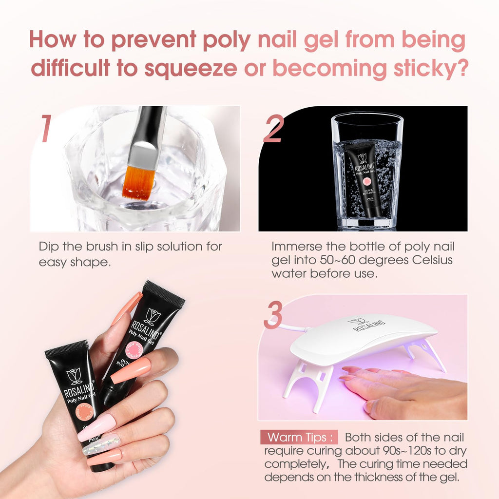 ROSALIND 12-Piece Pink & Brown Christmas Poly Nail Gel Kit + Mini Nail Lamp