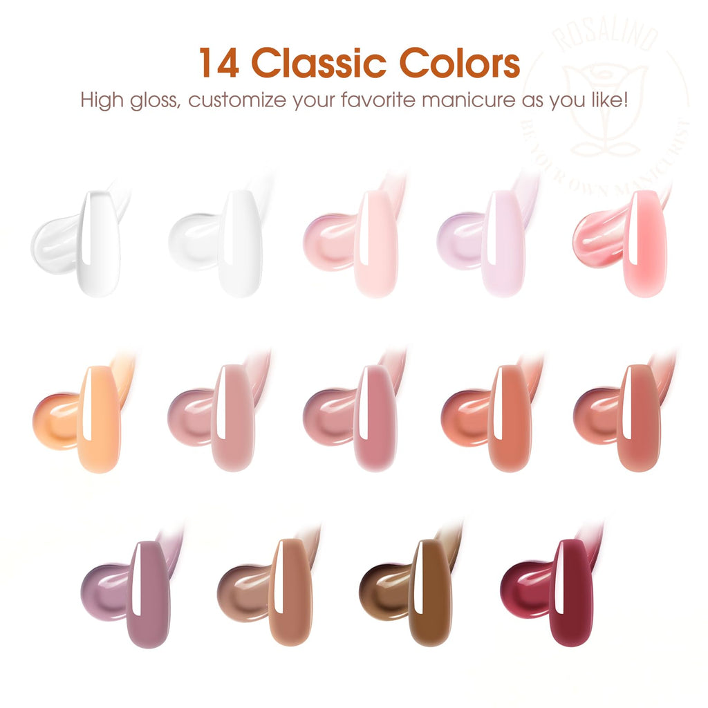 ROSALIND Poly Nail Gel Kit – 14 Colors, 72 Nail Art Accessories, Mini UV Lamp Starter Kit