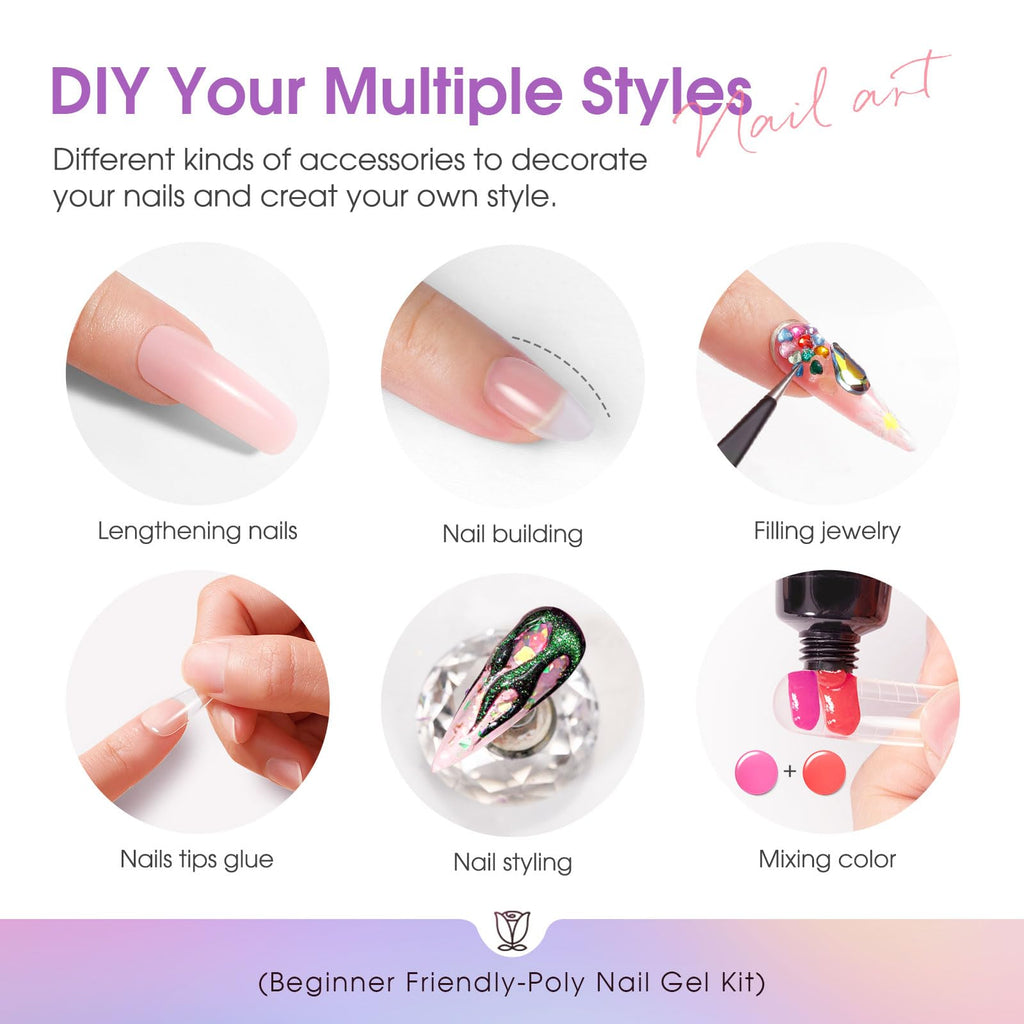 ROSALIND 20-Color Poly Nail Gel Kit with UV Lamp & Drill – Neon Starter Set