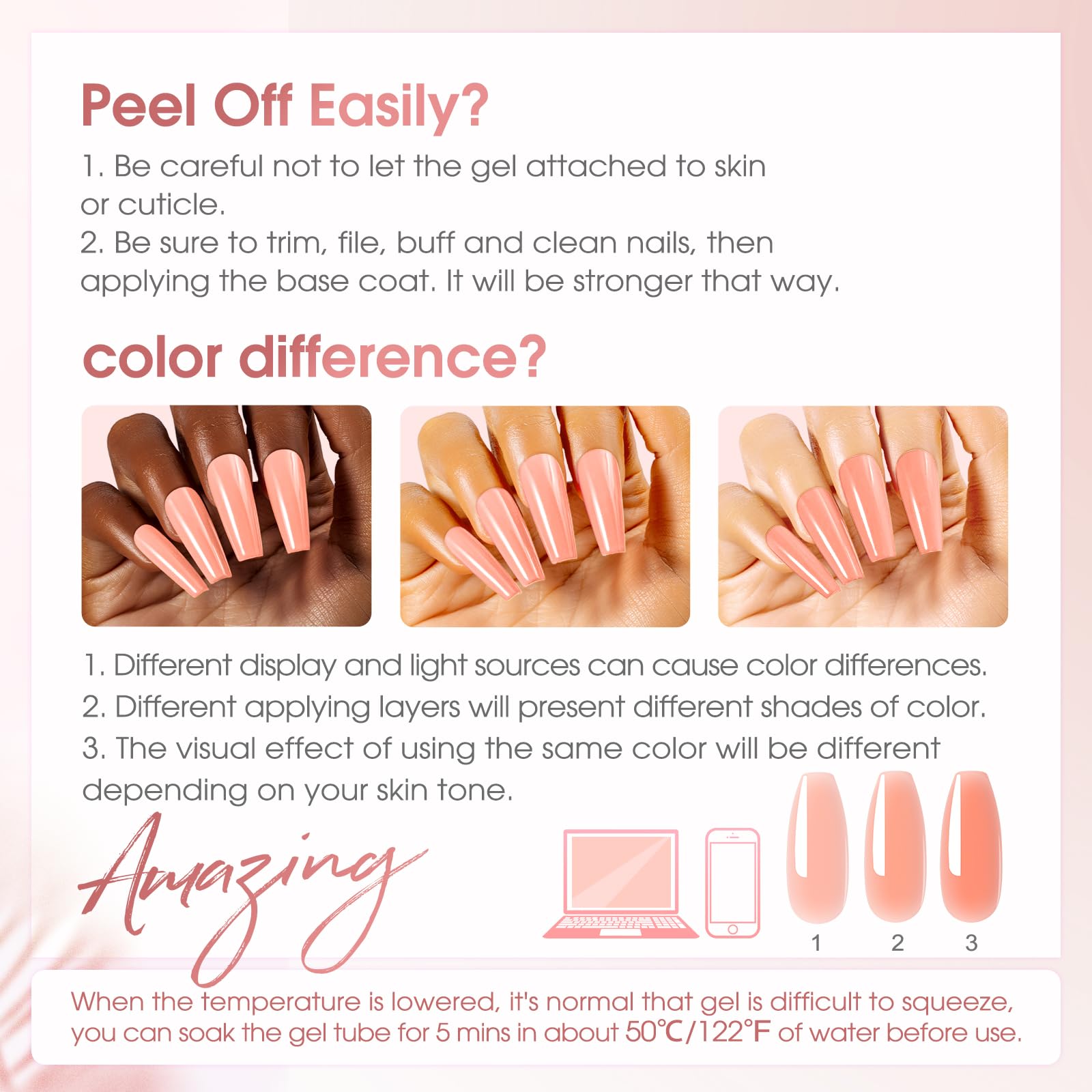 ROSALIND 12-Piece Pink & Brown Christmas Poly Nail Gel Kit + Mini Nail Lamp