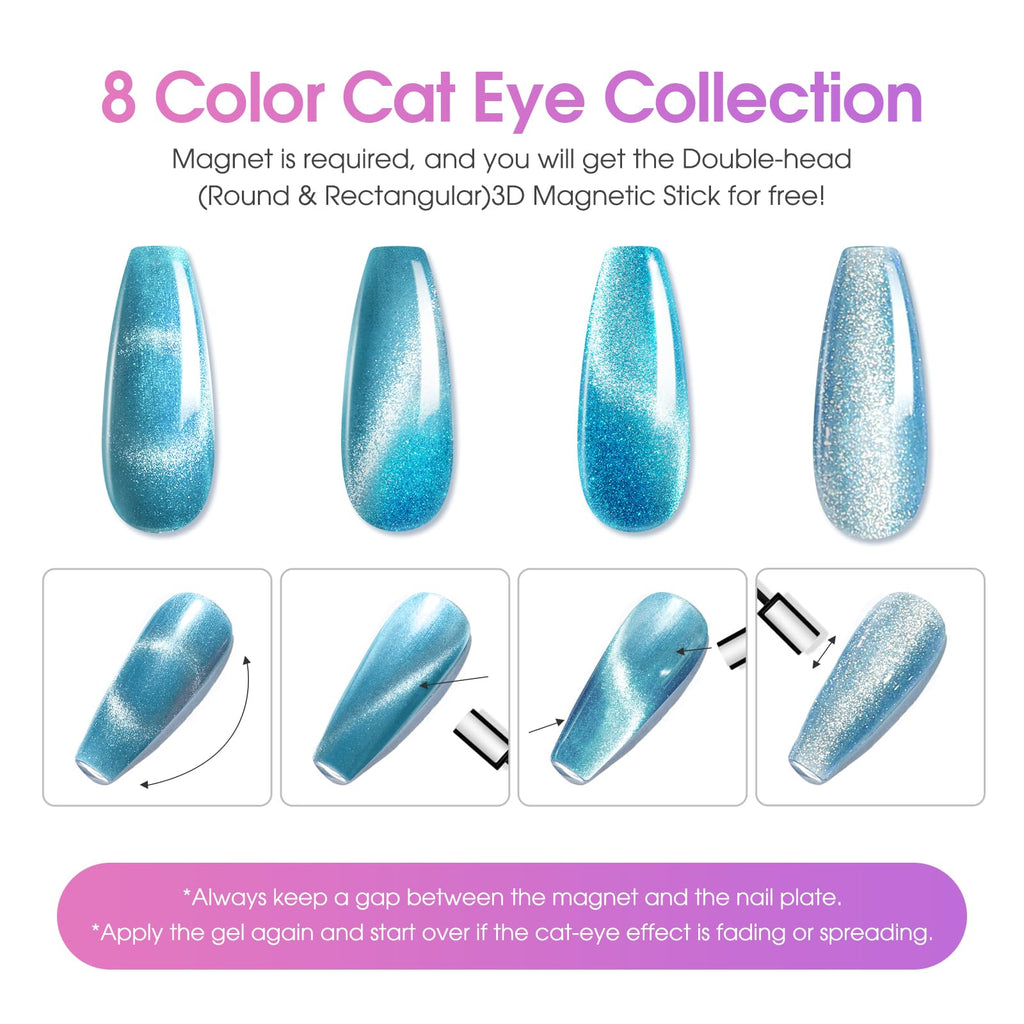ROSALIND Cateye Gel Polish 8-Color Set — Magnetic Cat Eye Nail Polish Galaxy Collection