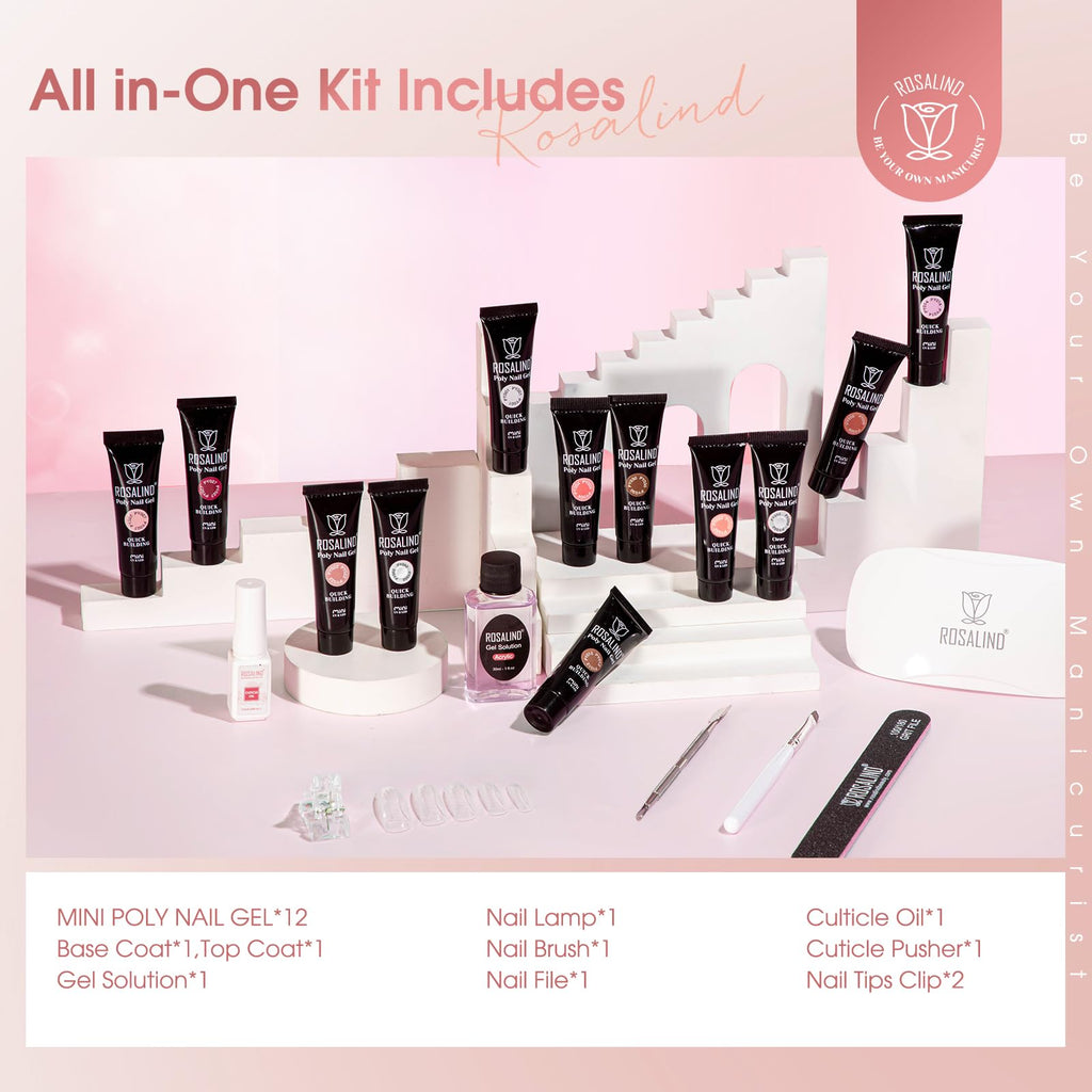 ROSALIND 12-Piece Pink & Brown Christmas Poly Nail Gel Kit + Mini Nail Lamp