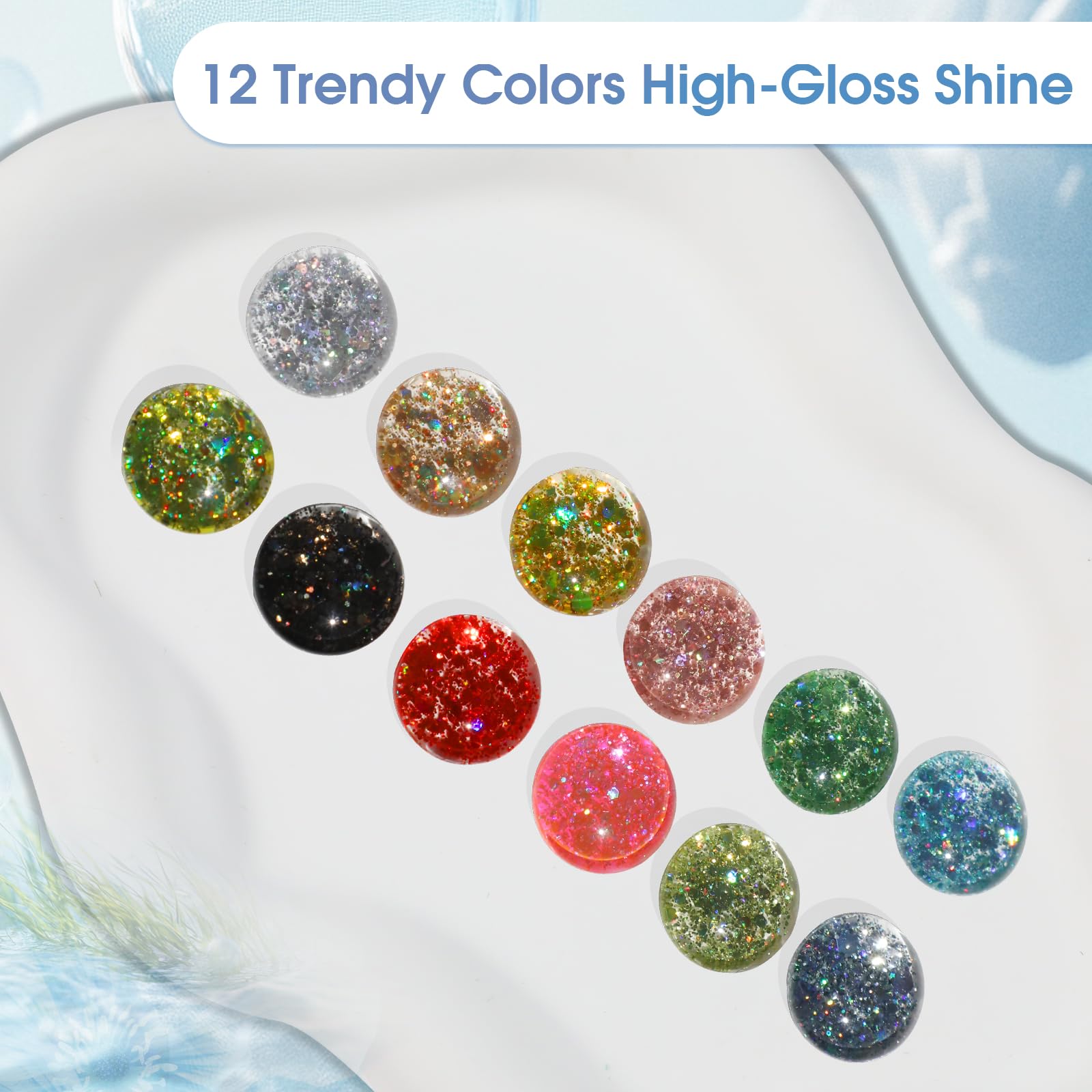 ROSALIND Glitter Sequins Gel Polish Set — 12-Color Sparkling Gel Nails