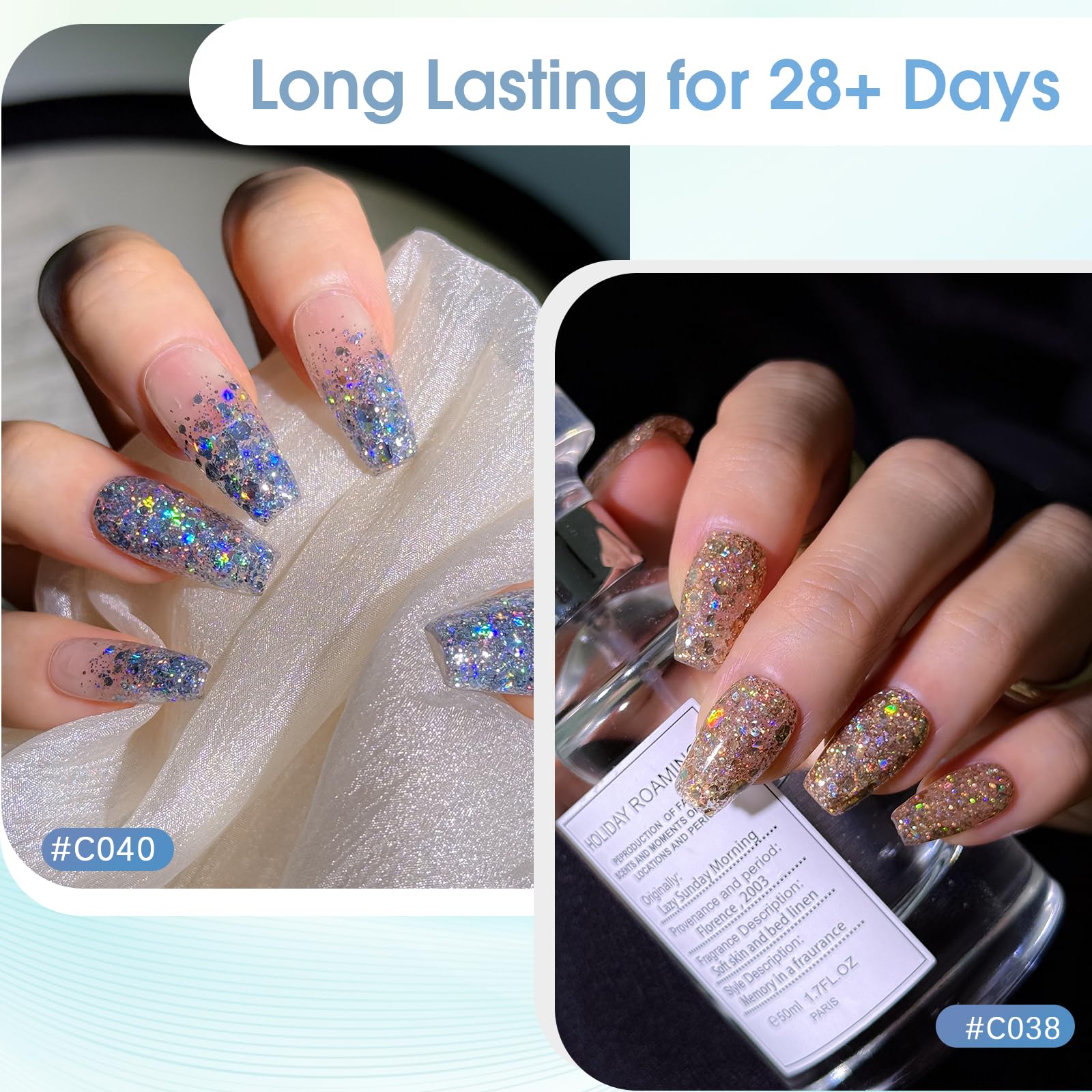 ROSALIND Glitter Sequins Gel Polish – 8-Color Glitter Gel Polish Set for Sparkling Nails