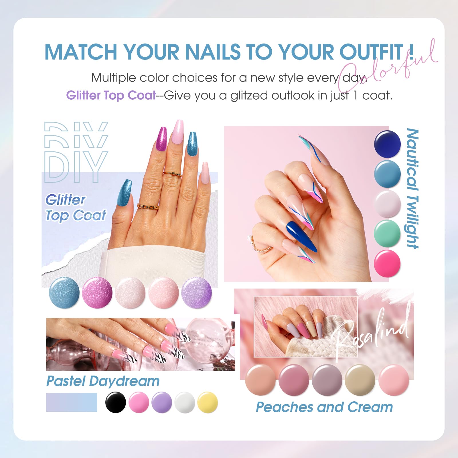ROSALIND Gel Nail Polish Set – 38 Colors for All Seasons with Base Coat & Glossy/Matte/Glitter Top Coats | DIY Manicure Kit
