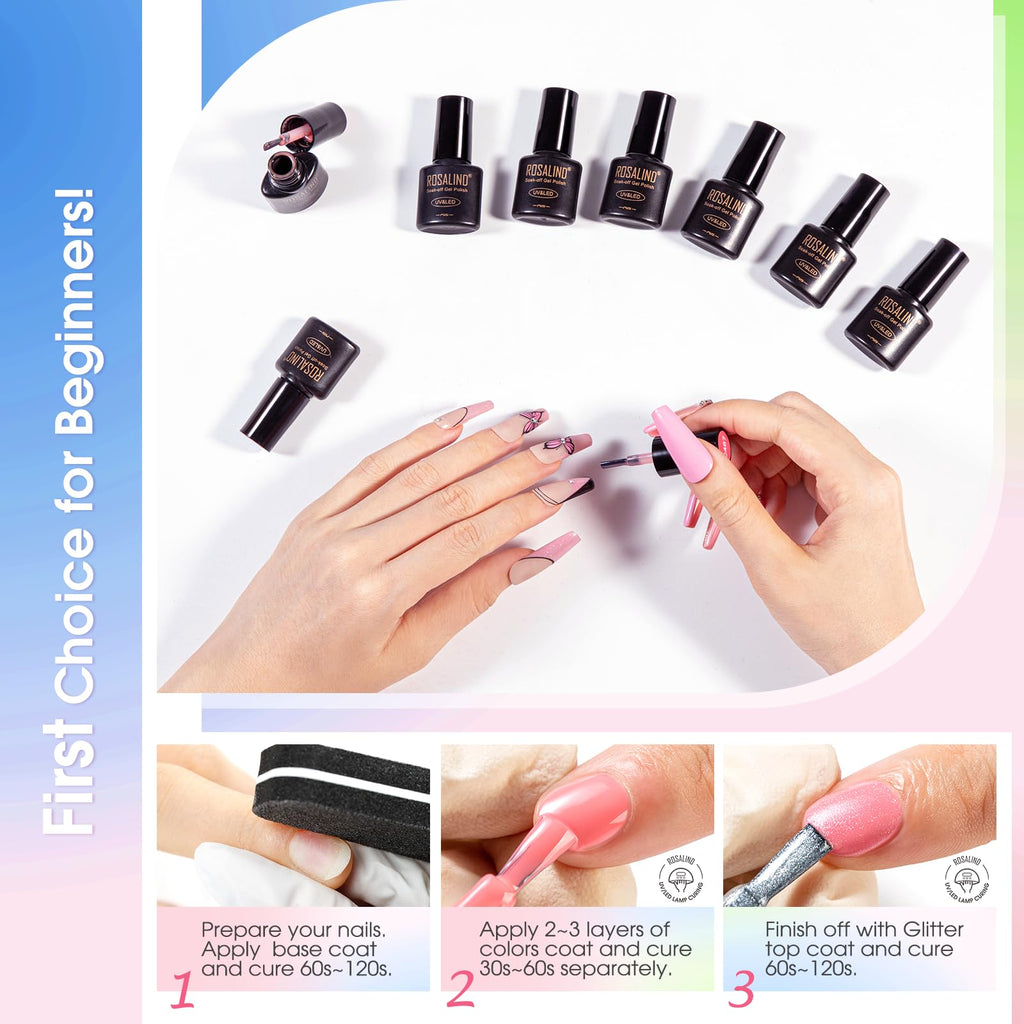 ROSALIND 100PCS Gel Nail Polish Set: 92 Colors + 8 Base/Top Coats – Starter Kit