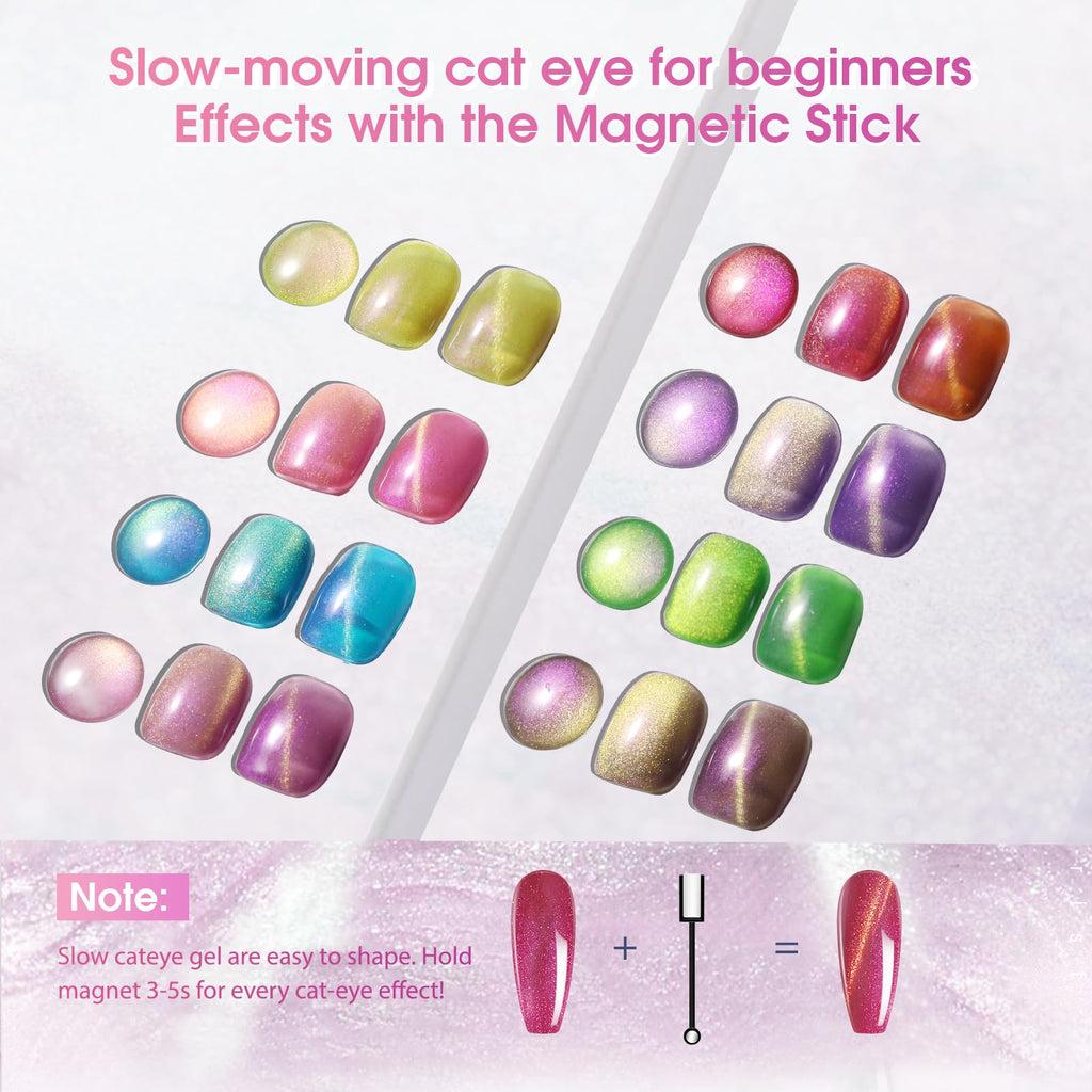 ROSALIND Gold Glitter Cat Eye Gel Polish – 8 Magnetic Colors with Magnet, Soak Off UV Gels