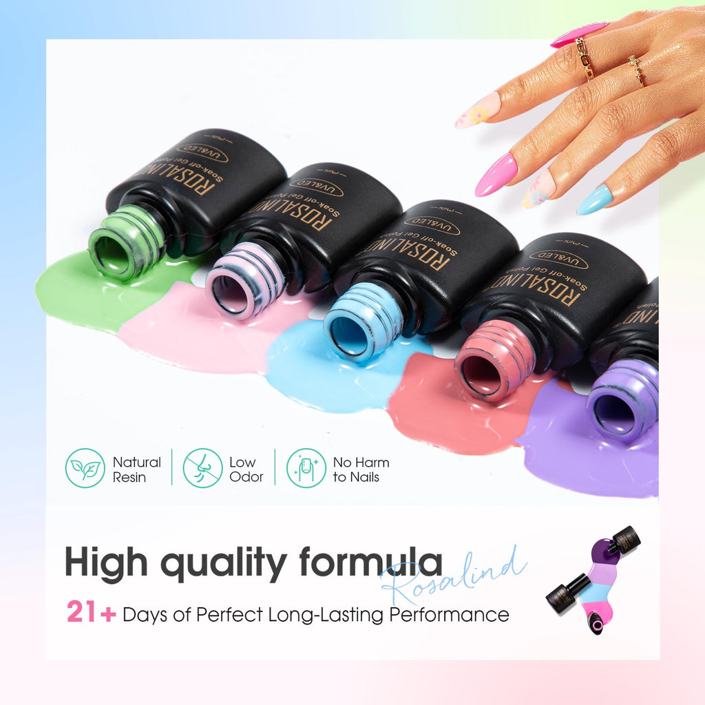 ROSALIND 100PCS Gel Nail Polish Set: 92 Colors + 8 Base/Top Coats – Starter Kit