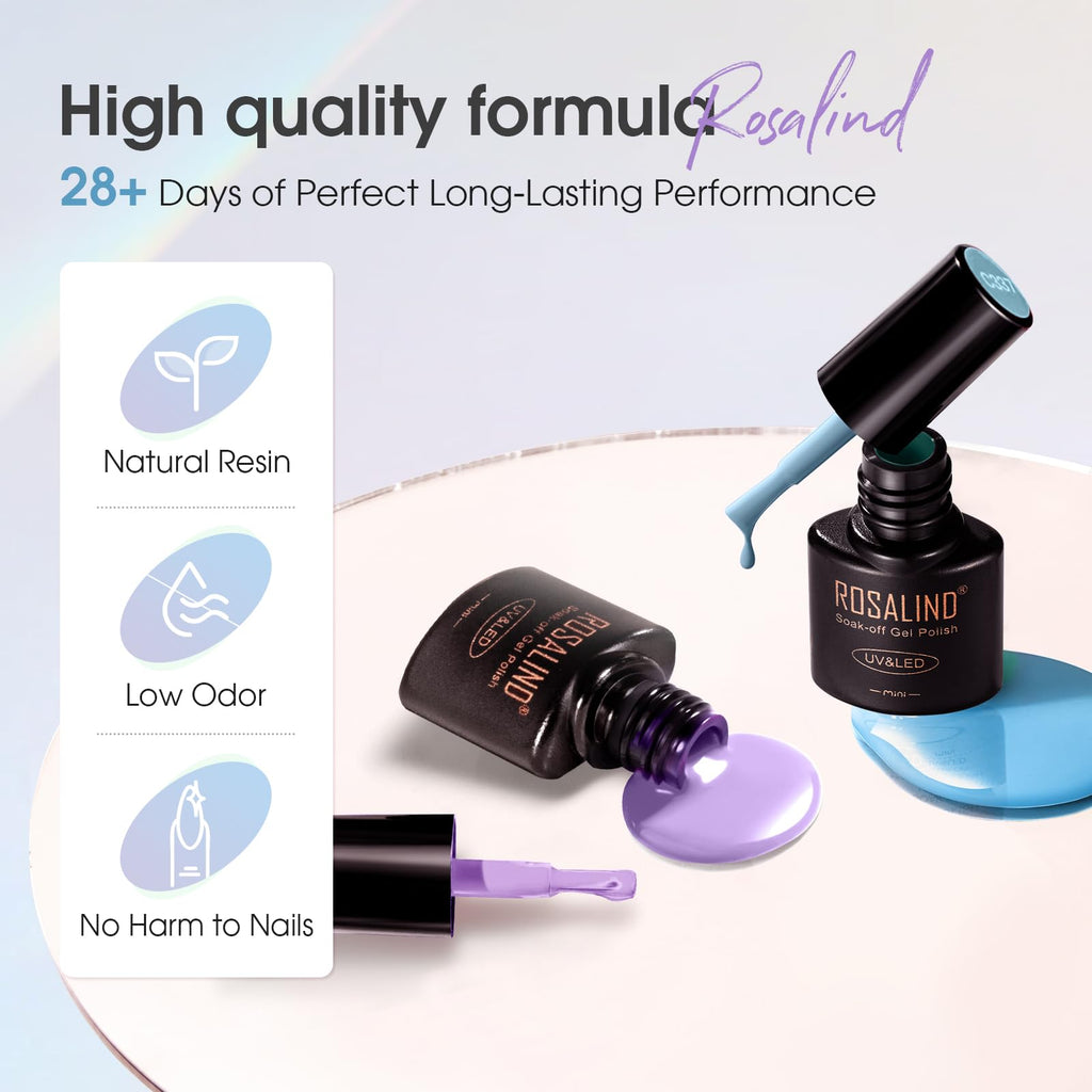 ROSALIND Gel Nail Polish Set – 38 Colors for All Seasons with Base Coat & Glossy/Matte/Glitter Top Coats | DIY Manicure Kit