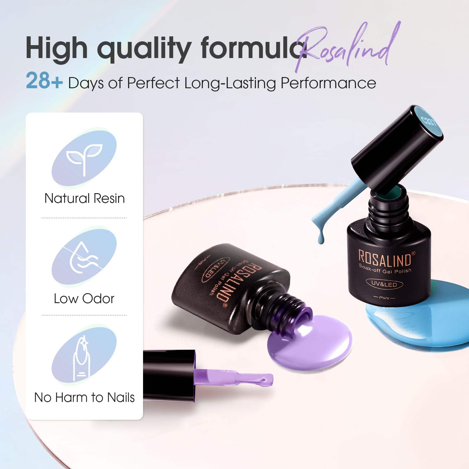 ROSALIND Gel Nail Polish Set – 38 Colors for All Seasons with Base Coat & Glossy/Matte/Glitter Top Coats | DIY Manicure Kit