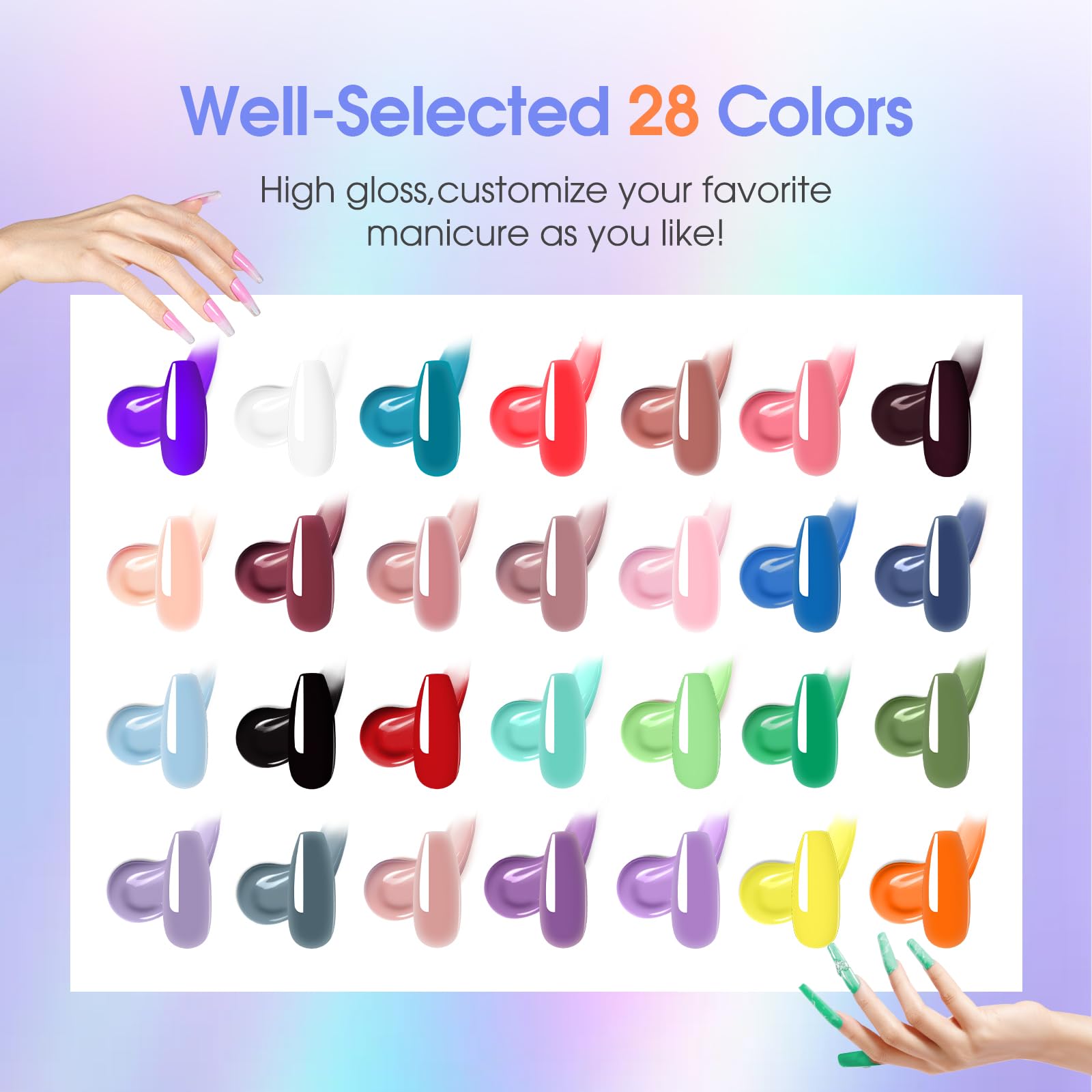 ROSALIND 28 Colors Neon Poly Nail Gel Kit with Mini Lamp – Beginner Starter Set