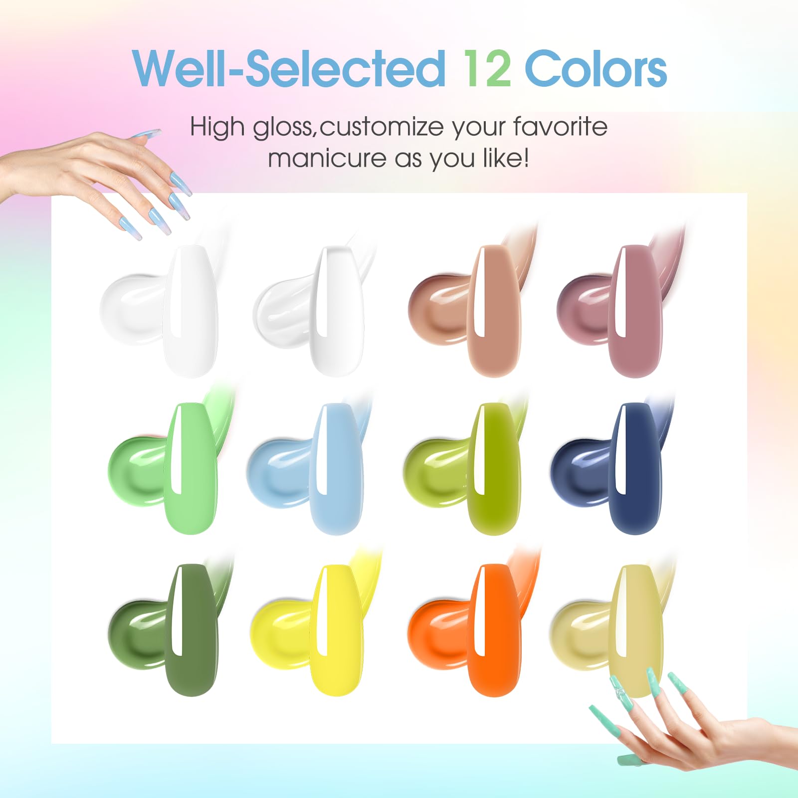 ROSALIND 12 Colors Poly Nail Gel Kit with Mini Nail Lamp – Beginner Friendly Builder Set