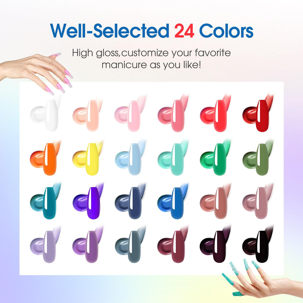 ROSALIND Poly Nail Gel Kit – 24 Neon Colors Starter Set with Mini UV Lamp & Accessories