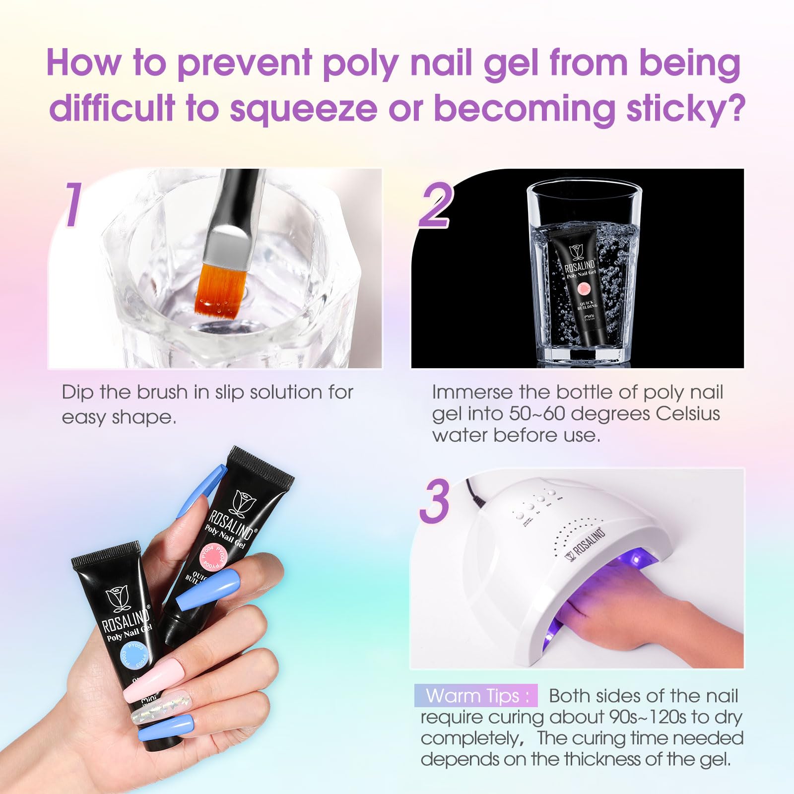 ROSALIND 20-Color Poly Nail Gel Kit with UV Lamp & Drill – Neon Starter Set