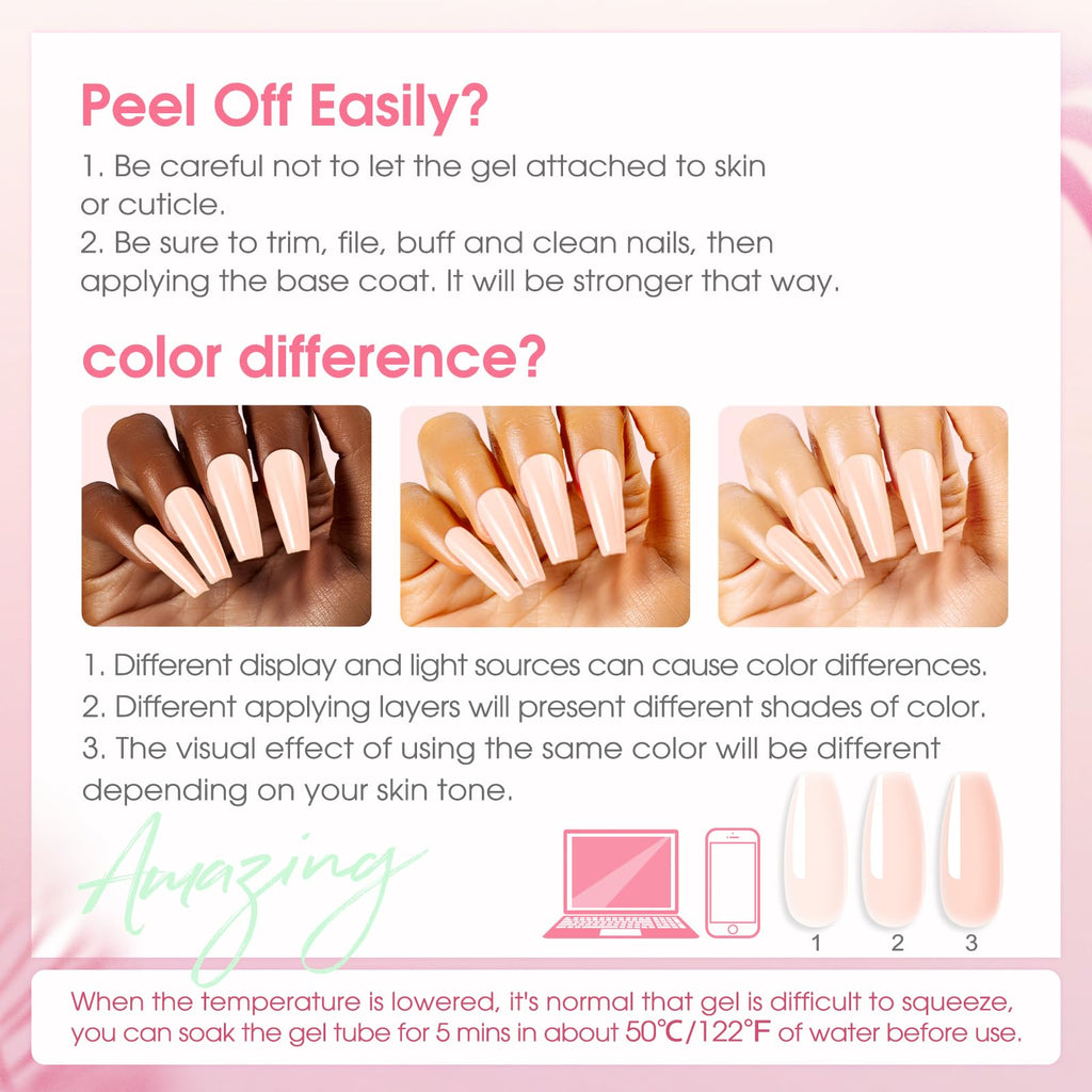 ROSALIND 14 Colors Poly Nail Gel Kit with Mini Nail Lamp – Pink & Brown