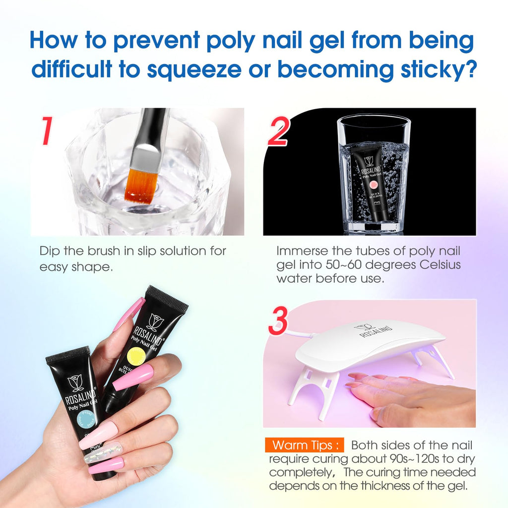 ROSALIND Poly Nail Gel Kit – 24 Neon Colors Starter Set with Mini UV Lamp & Accessories