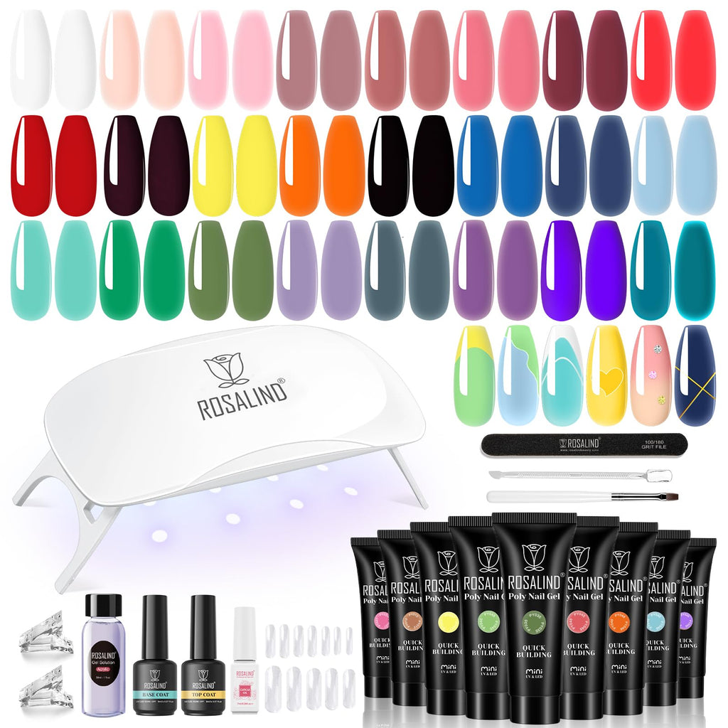 ROSALIND Poly Nail Gel Kit – 24 Neon Colors Starter Set with Mini UV Lamp & Accessories
