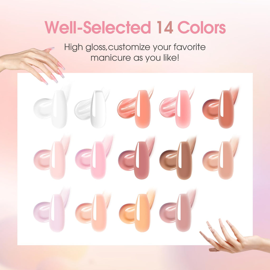 ROSALIND Poly Nail Gel Kit – 14 Colors + 72 Nail Art Accessories + Mini UV Lamp