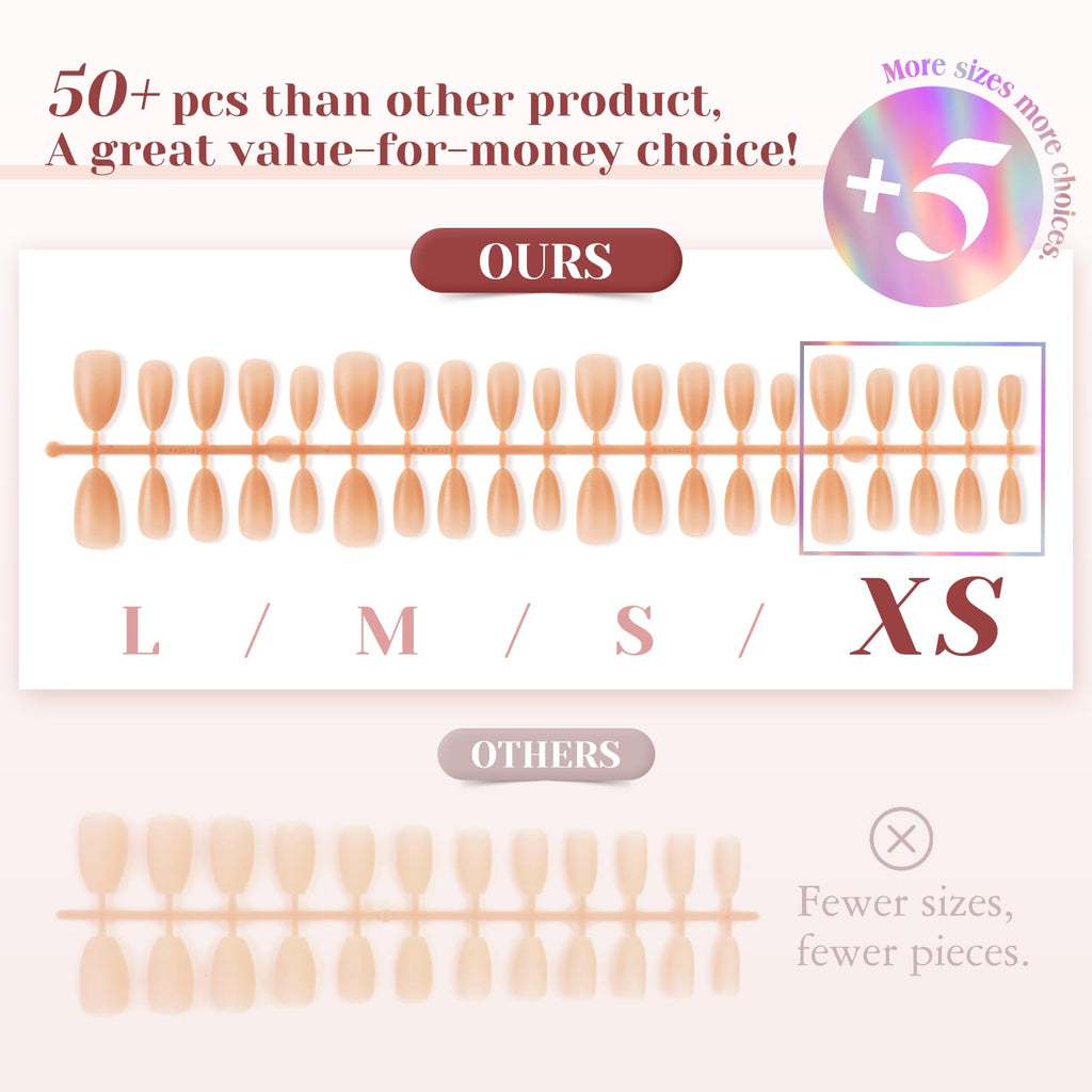 ROSALIND Deep Nude Almond Nail Tips – 200 Pcs Full Cover, 20 Sizes, Natural Brown