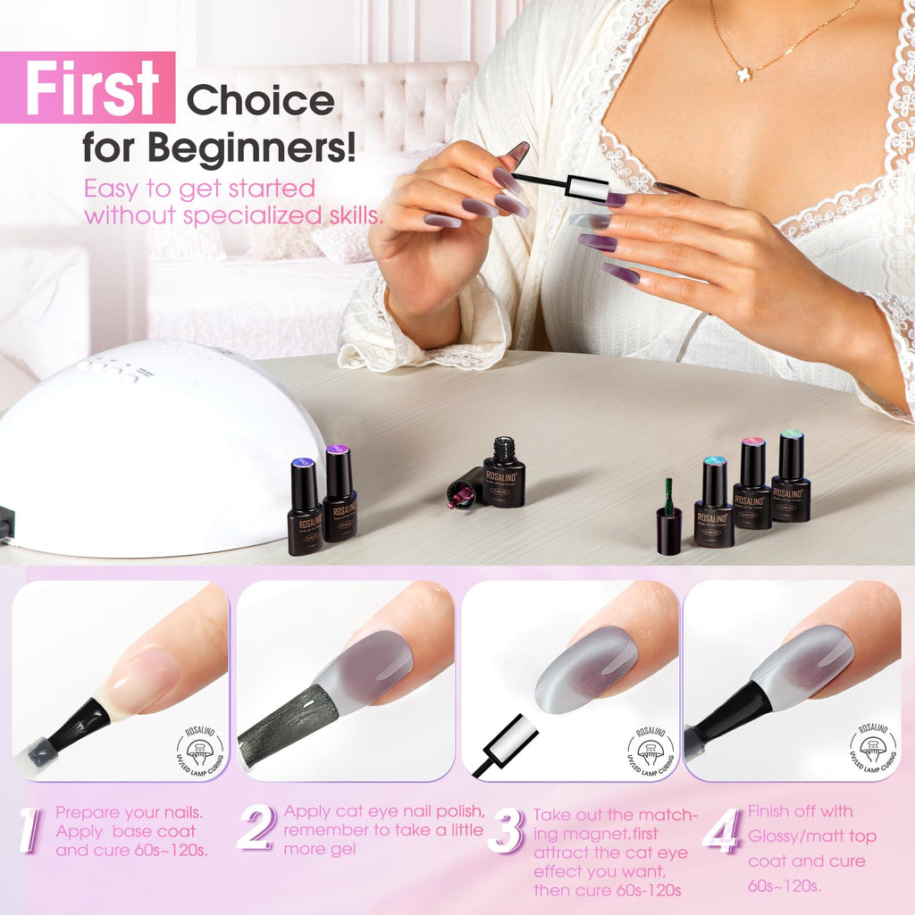 ROSALIND Cat Eye Gel Nail Polish – 8-Color Magnetic Jelly Gel Collection with Magnet