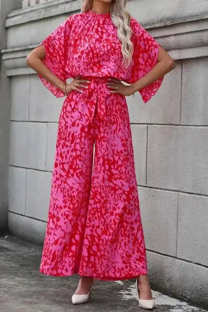 Stylish Rose Leopard Jumpsuit - Loose Fit