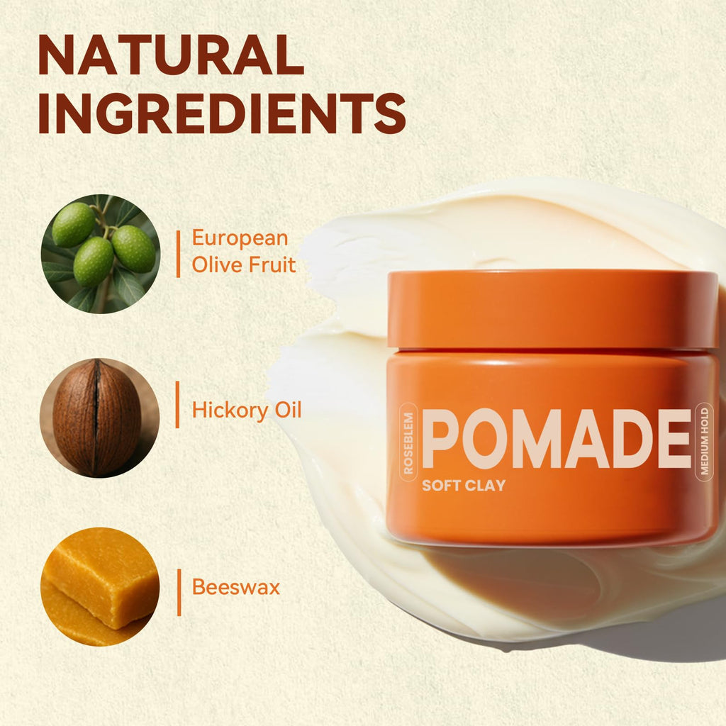 Roseblem Hair Clay Pomade – Matte Styling Clay for All Hair Types, Long-Lasting Hold, Easy to Wash, 3.5 oz