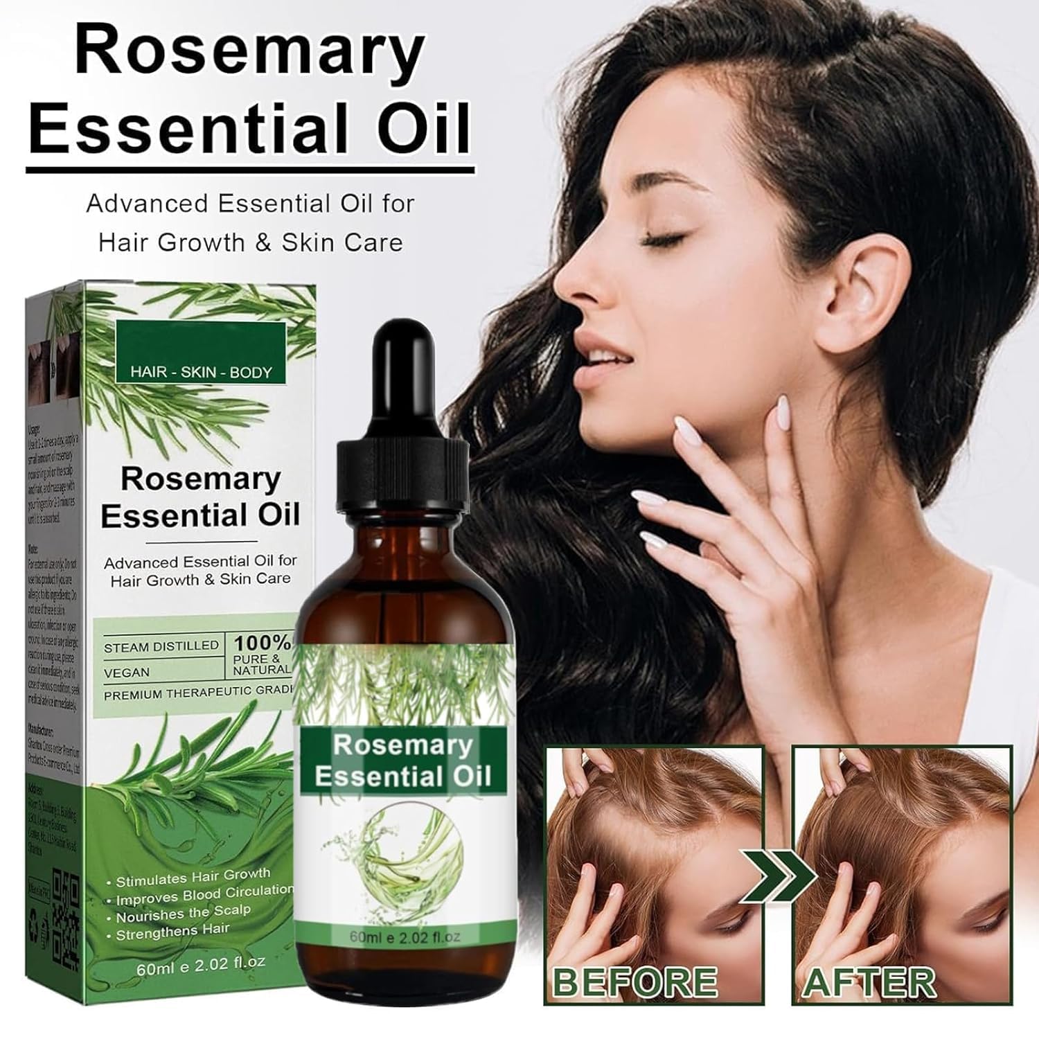 Rosemary Oil for Hair Growth & Treatment – 60 ml / 2.2 fl oz Dropper Bottle Pack (2 Units)