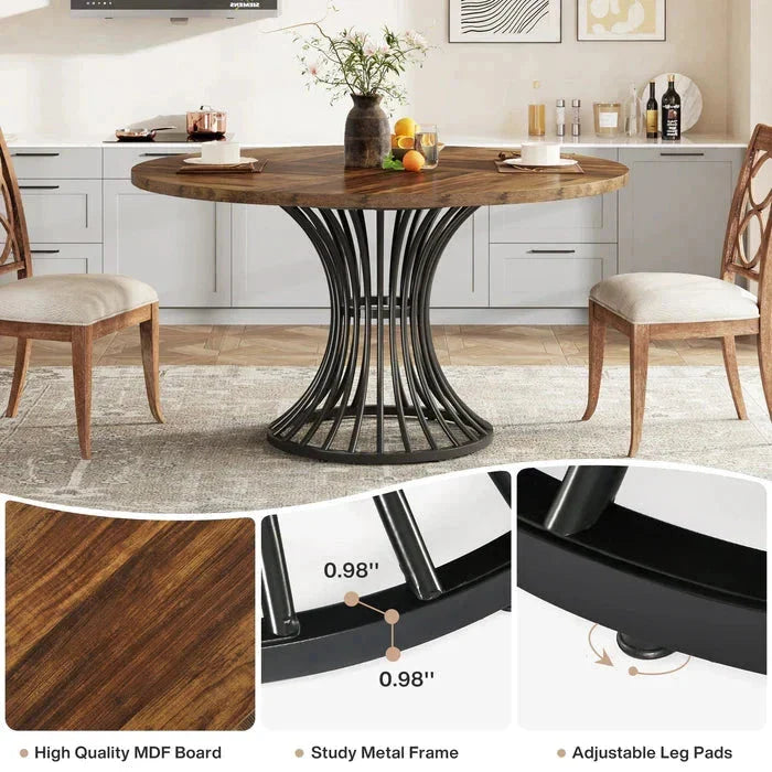 Modern Round Dining Table - Walnut Pedestal Base & Parquet Top