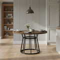Round Modern Walnut Dining Table - Architectural Pedestal Base & Parquet Top