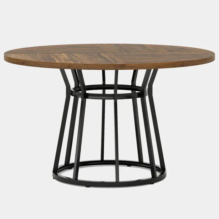 Round Modern Walnut Dining Table - Architectural Pedestal Base & Parquet Top
