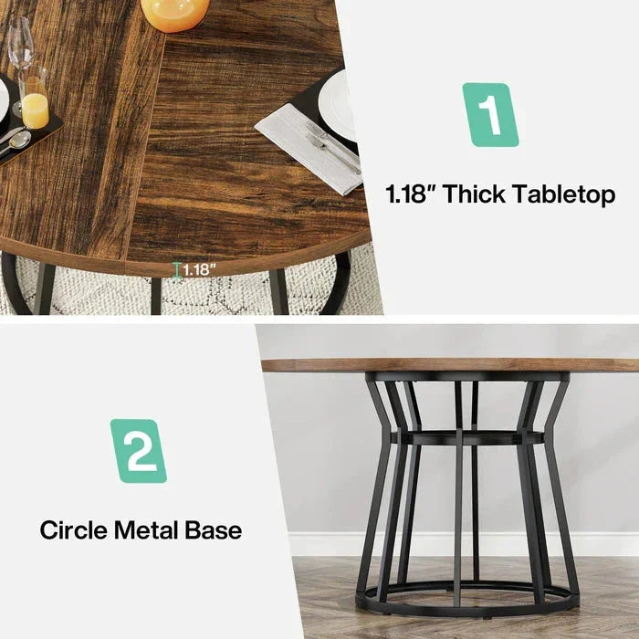 Round Modern Walnut Dining Table - Architectural Pedestal Base & Parquet Top