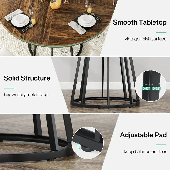 Round Modern Walnut Dining Table - Architectural Pedestal Base & Parquet Top