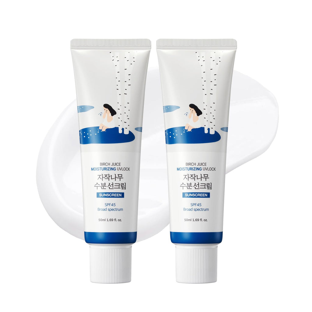 ROUND LAB Birch Juice UV LOCK SPF 45 2-Pack | Hydrating Sunscreen for Sensitive Skin, Fragrance-Free, No White Cast