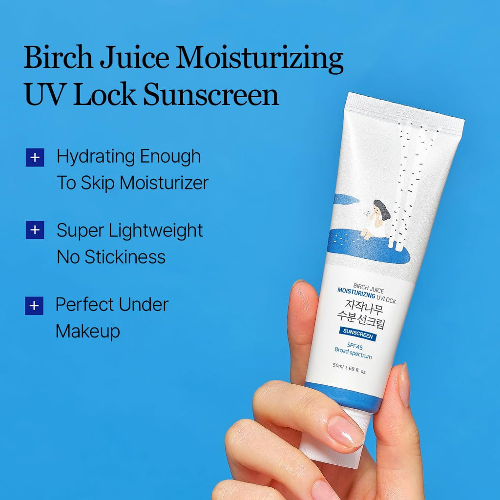 ROUND LAB Birch Juice UV LOCK SPF 45 2-Pack | Hydrating Sunscreen for Sensitive Skin, Fragrance-Free, No White Cast