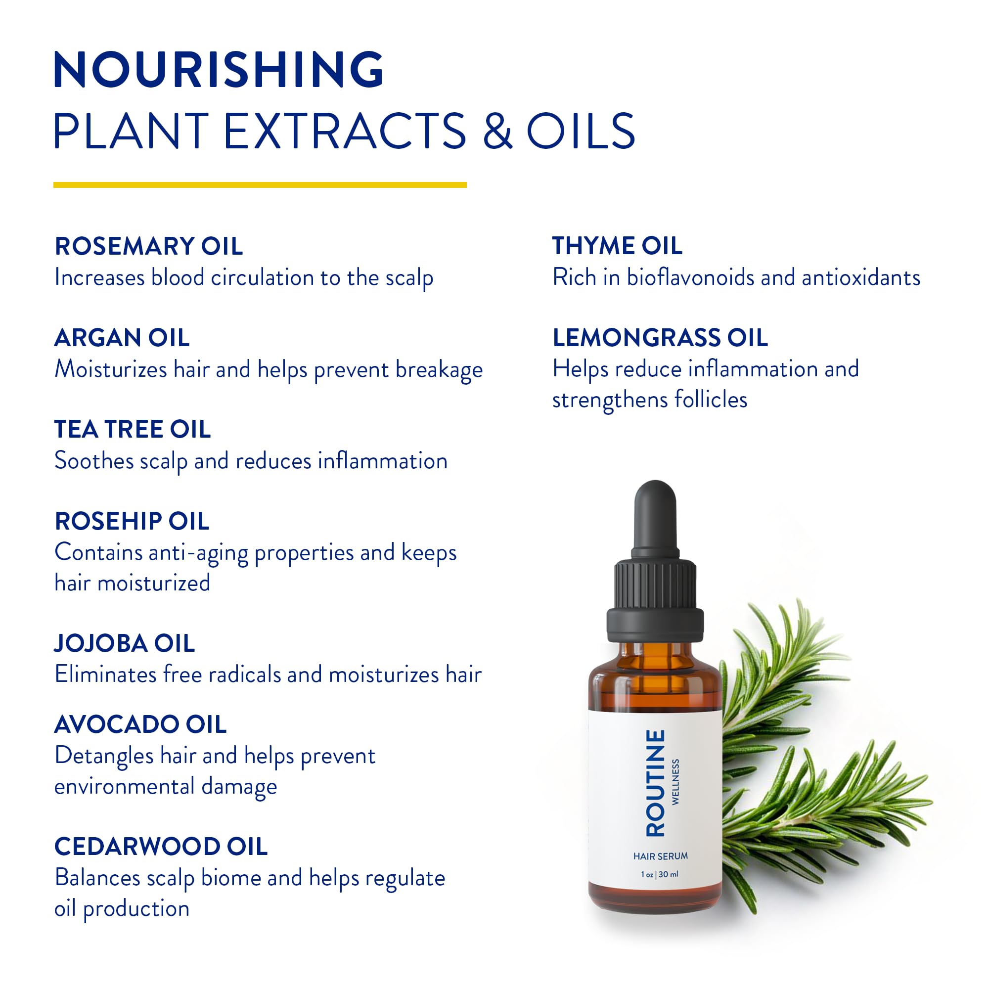 Routine Wellness Hair Treatment Serum for Thinning Hair – Plant-Based Rosemary, Tea Tree & Argan Oils (Pack of 3)