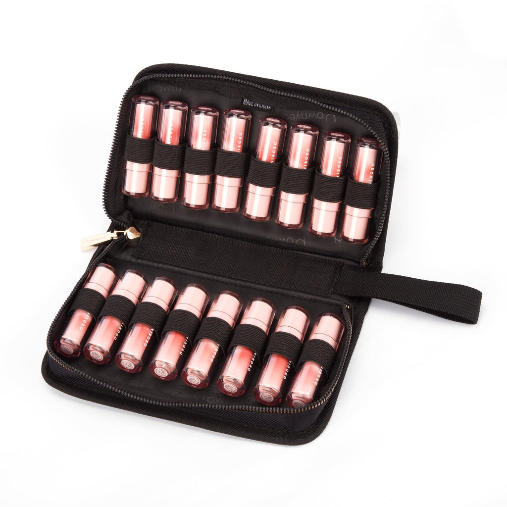 ROWNYEON Lipstick Organizer Bag — 16-Slot Short Lipstick Travel Case, Gold Zipper