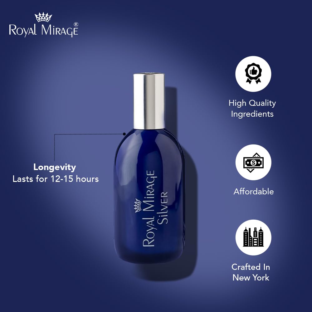 Royal Mirage Silver Eau de Cologne - Premium Floral & Woody Fragrance Spray 120ml | Authentic Heritage Scent