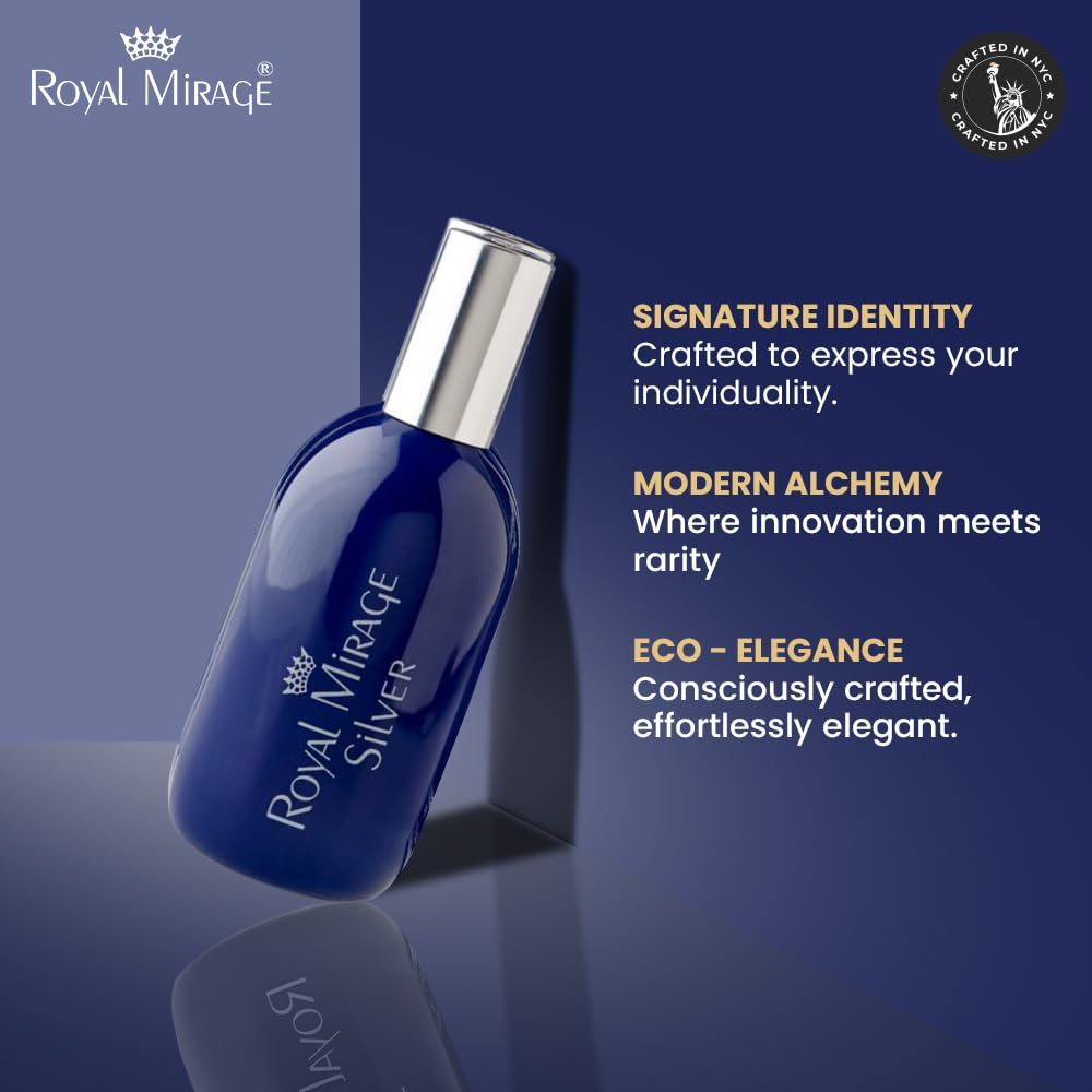 Royal Mirage Silver Eau de Cologne - Premium Floral & Woody Fragrance Spray 120ml | Authentic Heritage Scent