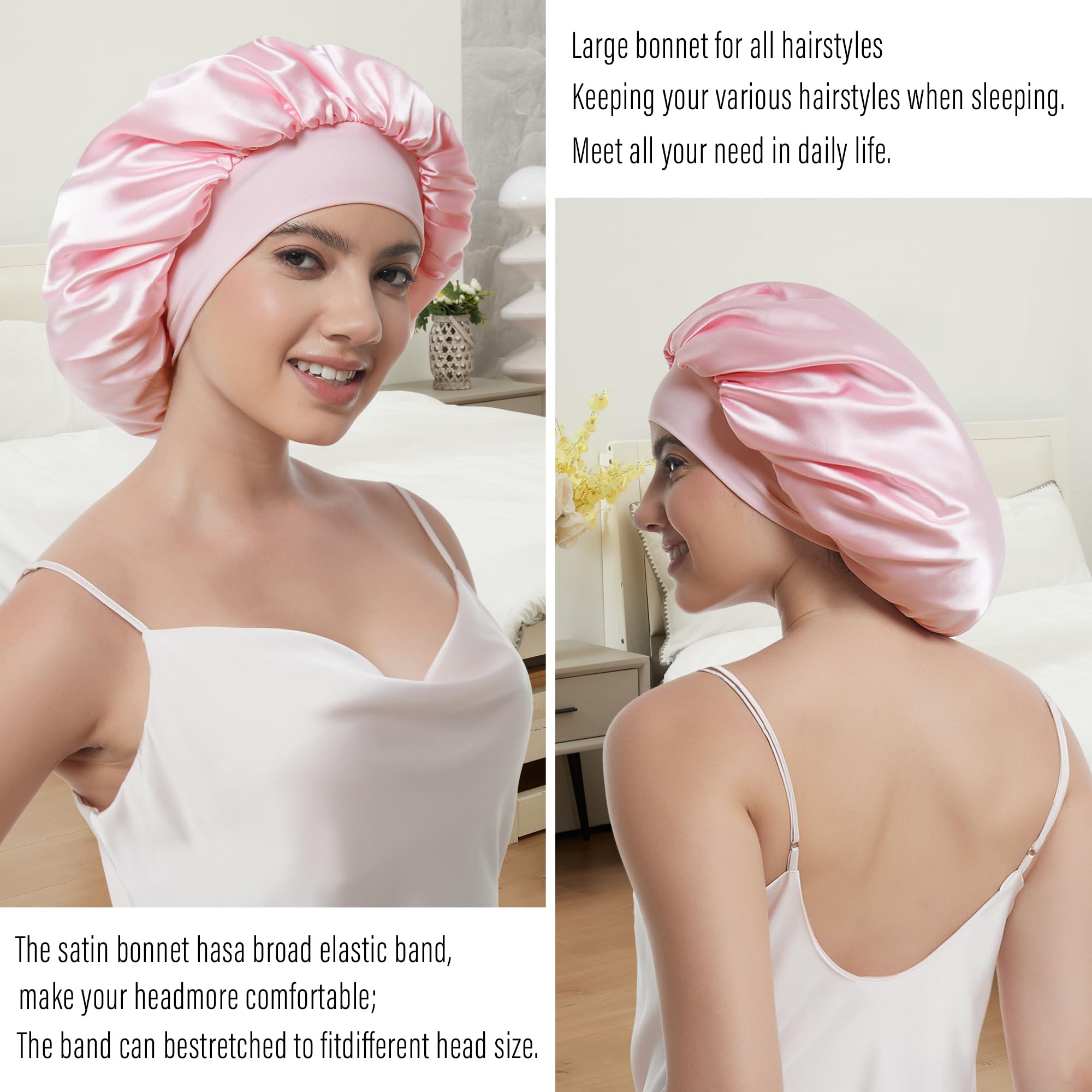 ROYBENS Silk Double-Layer Satin Sleep Bonnet – Large & Reversible