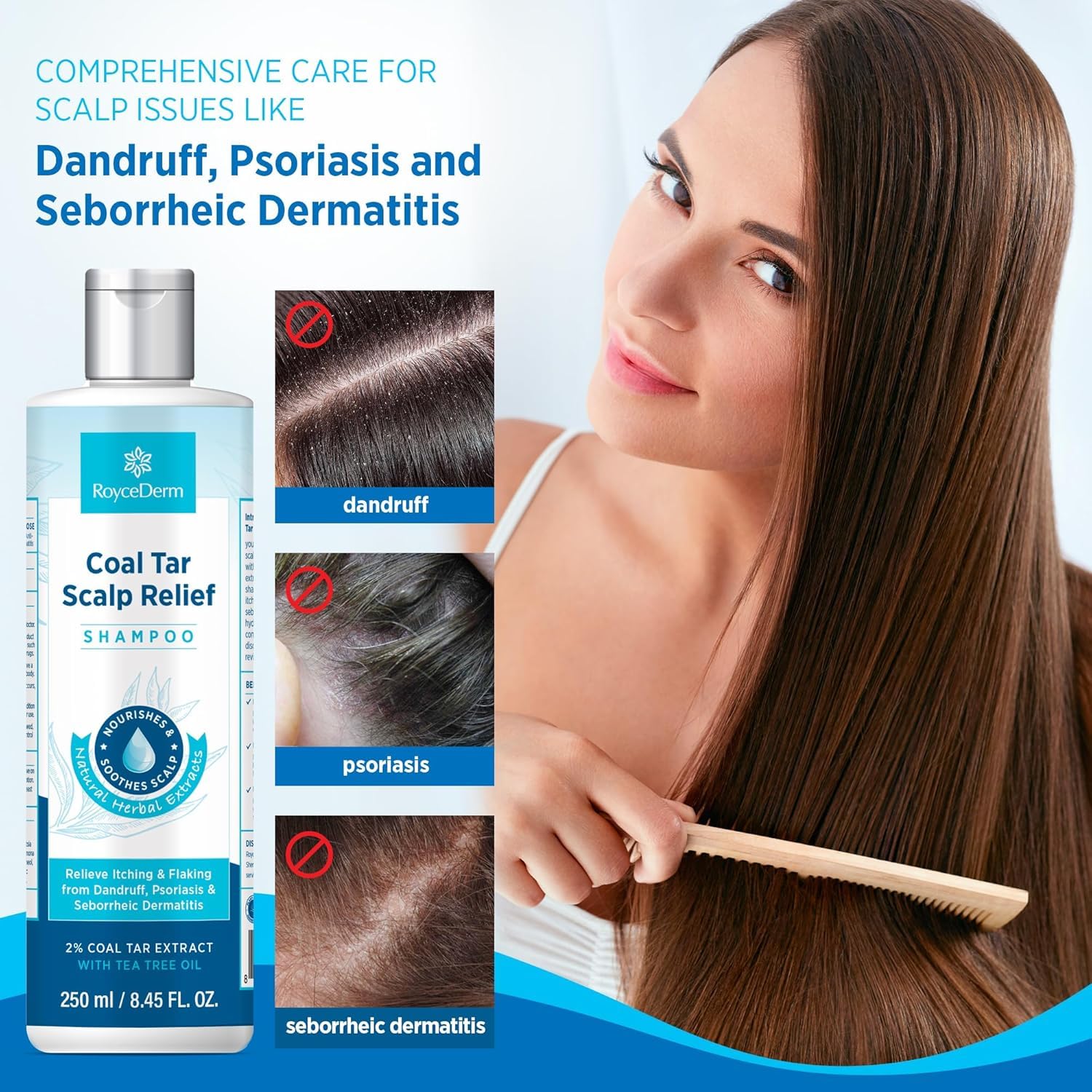 Roycederm Coal Tar Dandruff Shampoo – Extra Strength 2% Coal Tar, Hydrating Natural Formula, 2 Pack